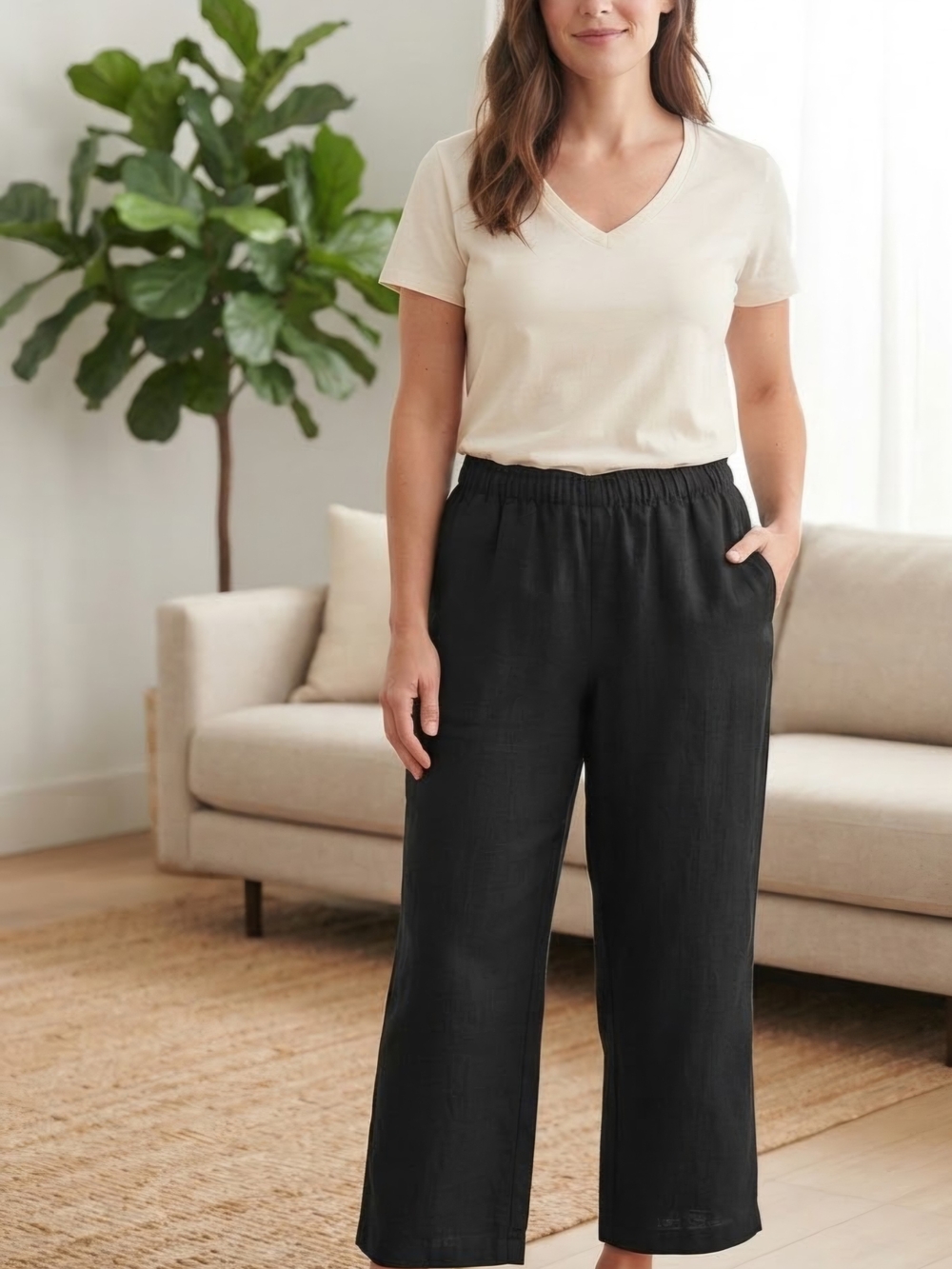 Coldwater Creek Black Wide-Leg Elastic Waist Pants